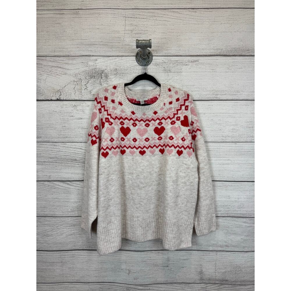 Cato Plus Size Cream Red Pink Heart Crew Neck Love Sweater Size 18/20W
